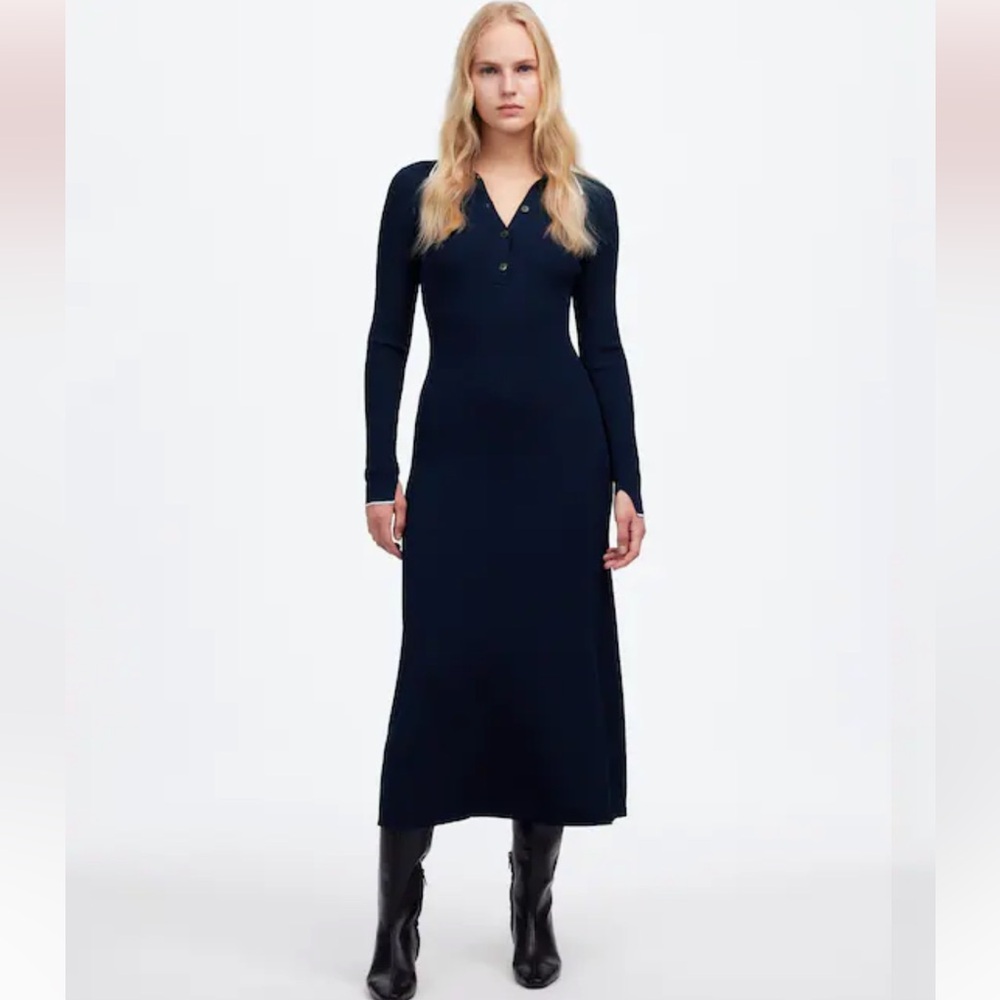 Madewell Ribbed Long-Sleeve Midi Dress - Picture 2 of 7
